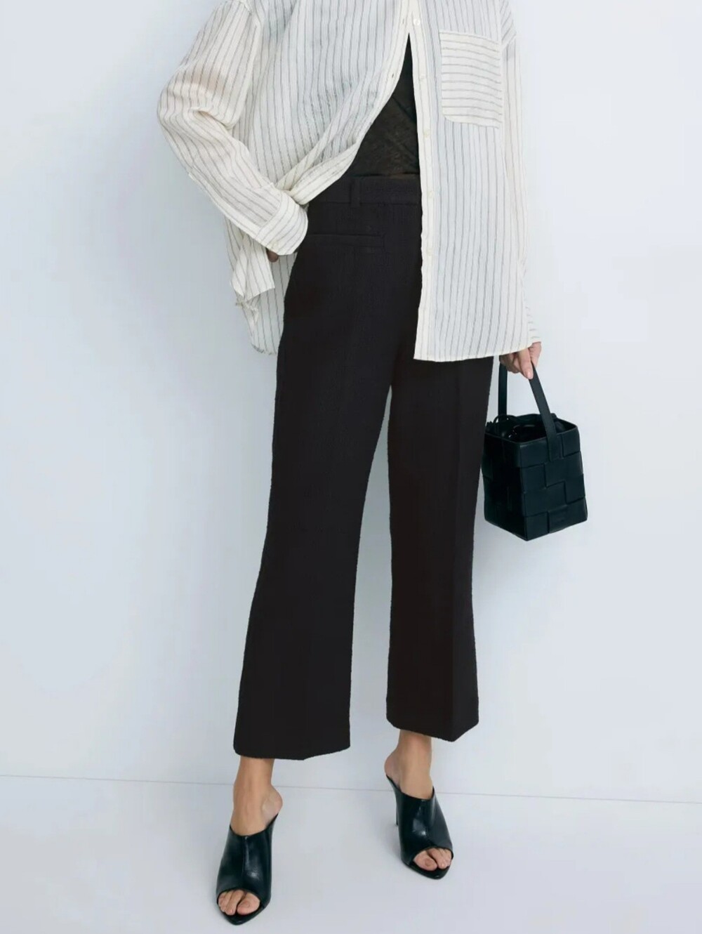 3.1 Phillip Lim Black Tweed Cropped Kick Flare Trouser Women Size 10